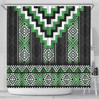 Green Taniko Pattern Aotearoa Shower Curtain Niho Taniwha Mix Poutama LT14 - Polynesian Pride