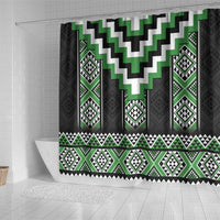 Green Taniko Pattern Aotearoa Shower Curtain Niho Taniwha Mix Poutama LT14 - Polynesian Pride