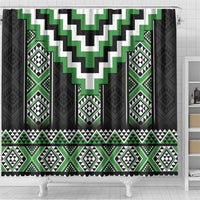 Green Taniko Pattern Aotearoa Shower Curtain Niho Taniwha Mix Poutama LT14 - Polynesian Pride