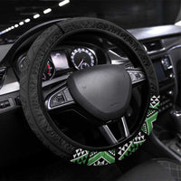 Green Taniko Pattern Aotearoa Steering Wheel Cover Niho Taniwha Mix Poutama LT14 Universal Fit Green - Polynesian Pride