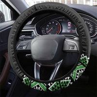 Green Taniko Pattern Aotearoa Steering Wheel Cover Niho Taniwha Mix Poutama LT14 - Polynesian Pride