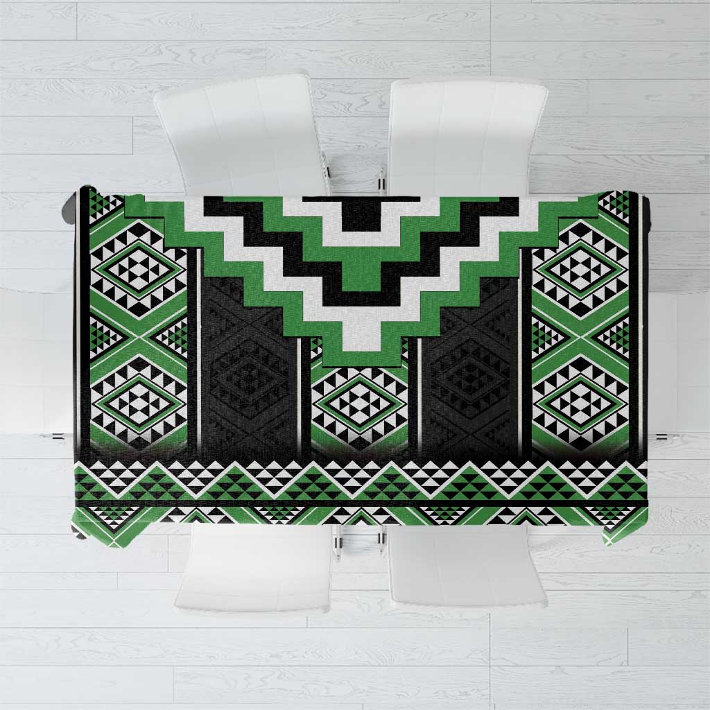 Green Taniko Pattern Aotearoa Tablecloth Niho Taniwha Mix Poutama LT14 Green - Polynesian Pride