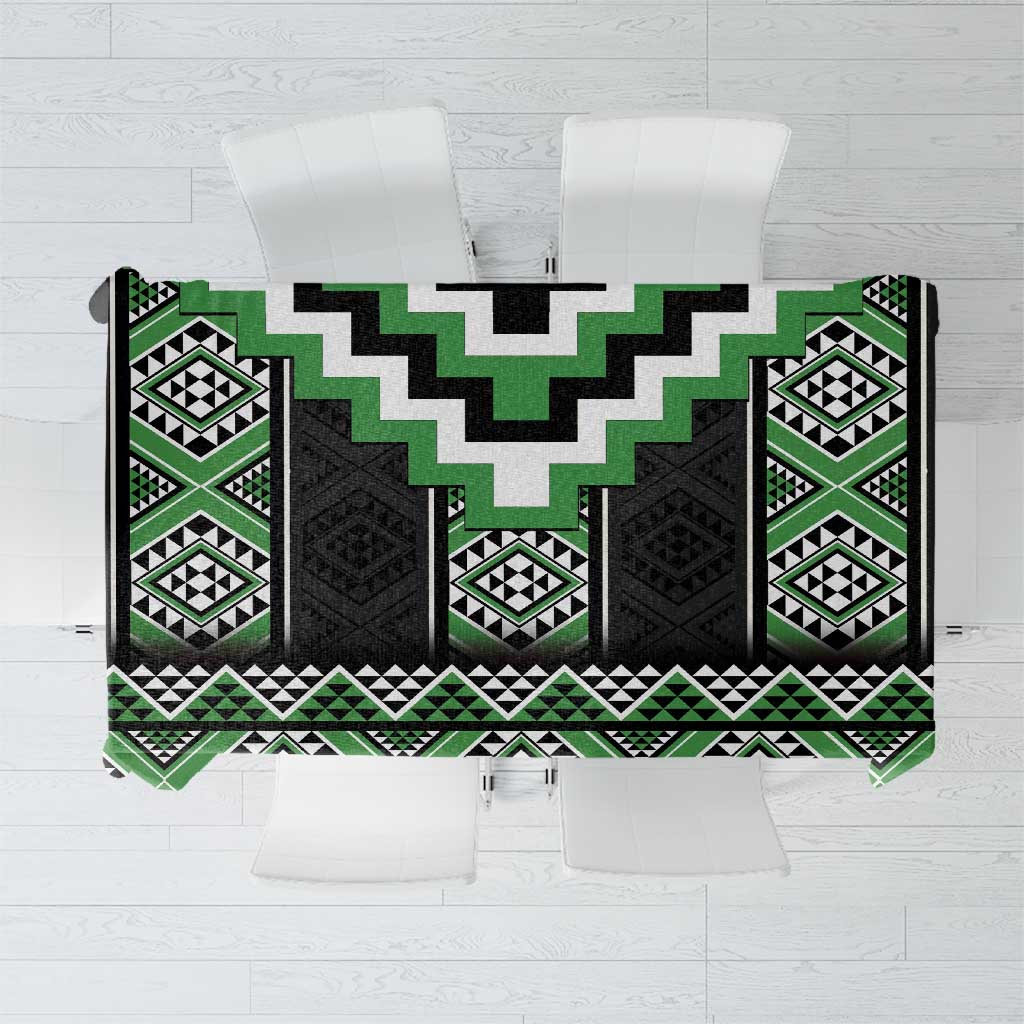 Green Taniko Pattern Aotearoa Tablecloth Niho Taniwha Mix Poutama