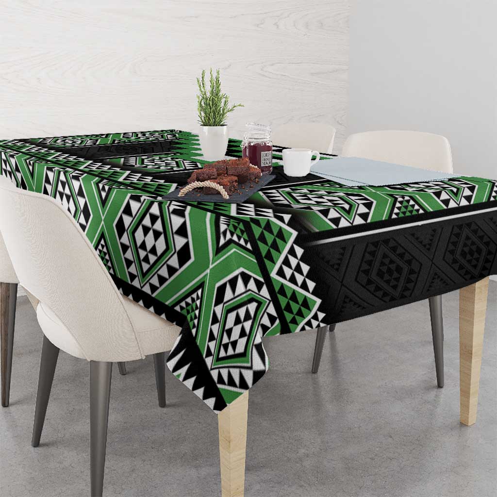 Green Taniko Pattern Aotearoa Tablecloth Niho Taniwha Mix Poutama LT14 - Polynesian Pride