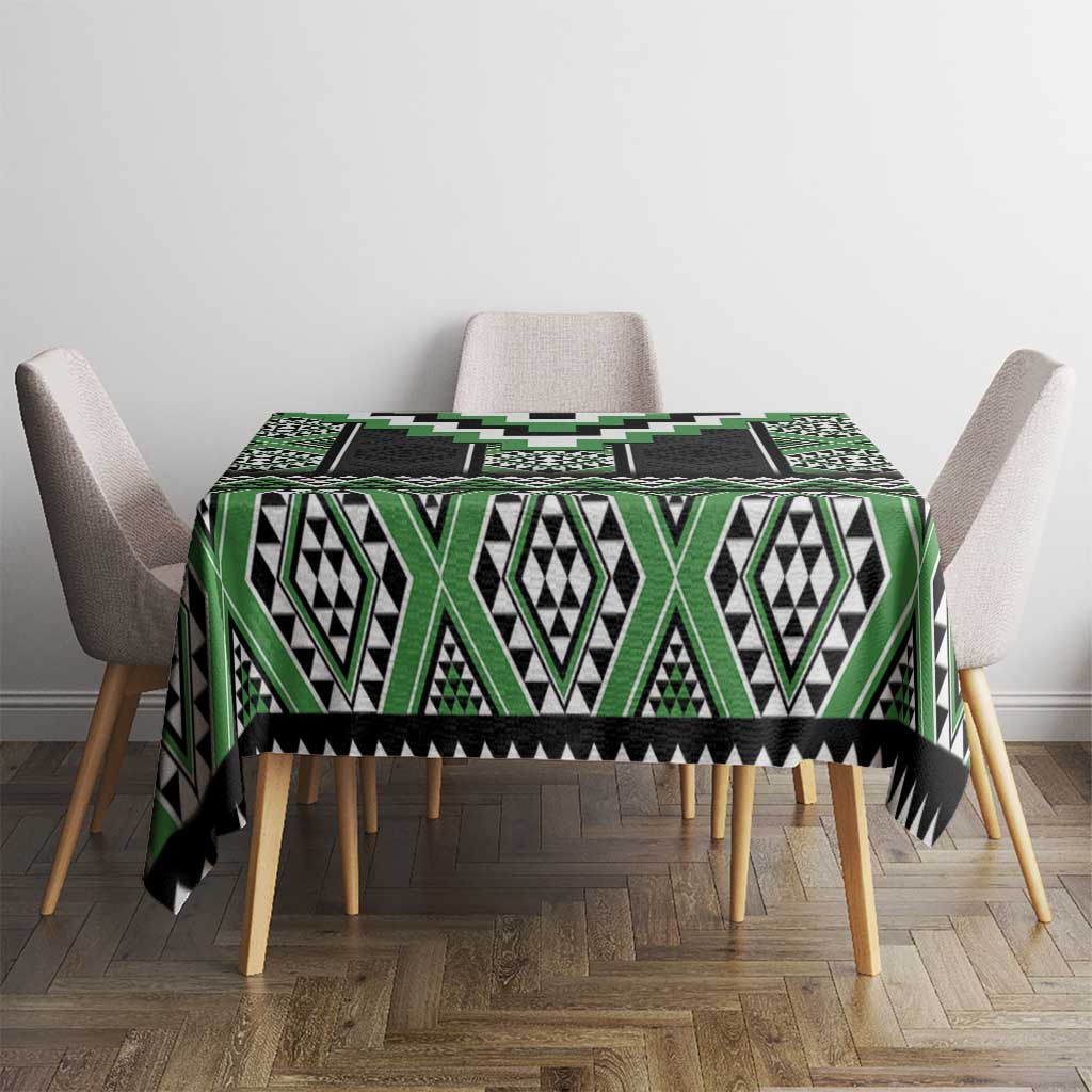 Green Taniko Pattern Aotearoa Tablecloth Niho Taniwha Mix Poutama LT14 - Polynesian Pride