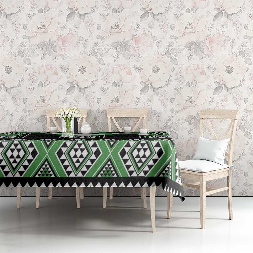 Green Taniko Pattern Aotearoa Tablecloth Niho Taniwha Mix Poutama LT14 - Polynesian Pride
