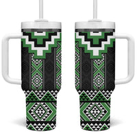 Green Taniko Pattern Aotearoa Tumbler With Handle Niho Taniwha Mix Poutama LT14 One Size: 40 oz Green - Polynesian Pride