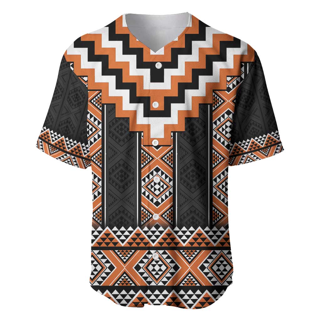 Orange Taniko Pattern Aotearoa Baseball Jersey Niho Taniwha Mix Poutama LT14