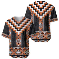 Orange Taniko Pattern Aotearoa Baseball Jersey Niho Taniwha Mix Poutama LT14 - Polynesian Pride