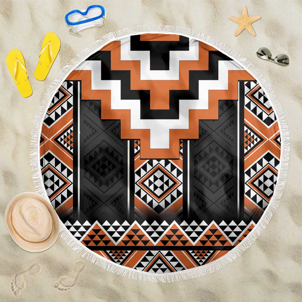 Orange Taniko Pattern Aotearoa Beach Blanket Niho Taniwha Mix Poutama