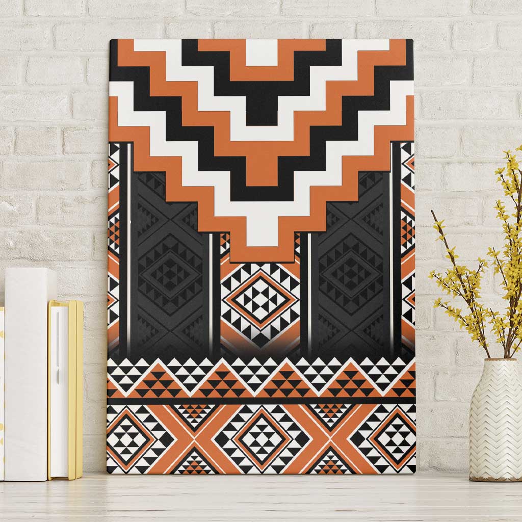 Orange Taniko Pattern Aotearoa Canvas Wall Art Niho Taniwha Mix Poutama LT14 Without Frame Orange - Polynesian Pride