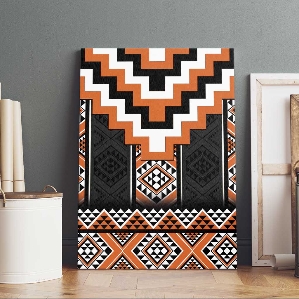 Orange Taniko Pattern Aotearoa Canvas Wall Art Niho Taniwha Mix Poutama LT14 - Polynesian Pride