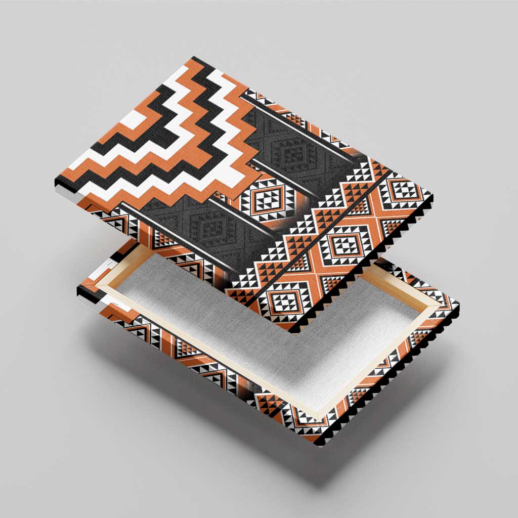 Orange Taniko Pattern Aotearoa Canvas Wall Art Niho Taniwha Mix Poutama LT14 - Polynesian Pride