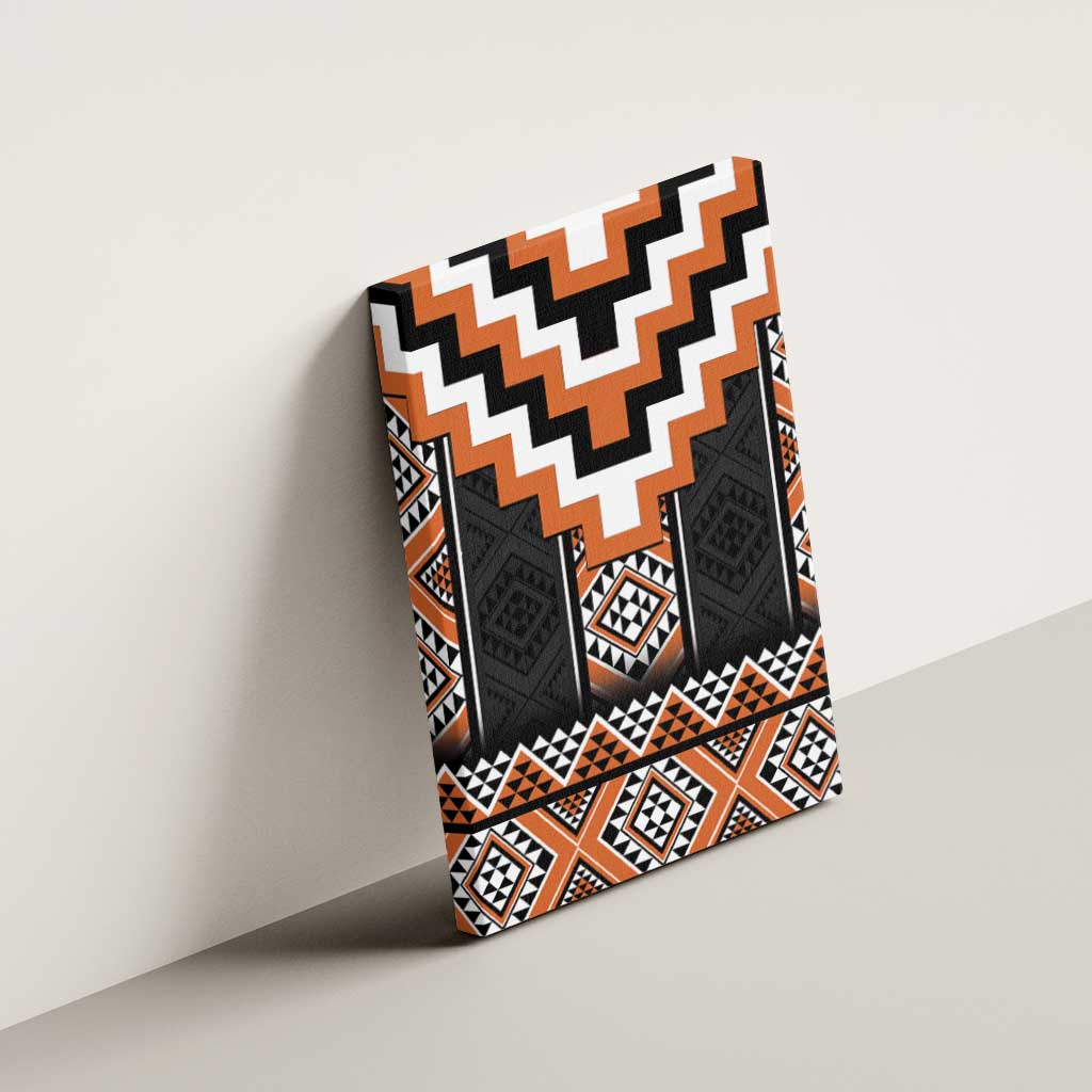 Orange Taniko Pattern Aotearoa Canvas Wall Art Niho Taniwha Mix Poutama LT14 - Polynesian Pride