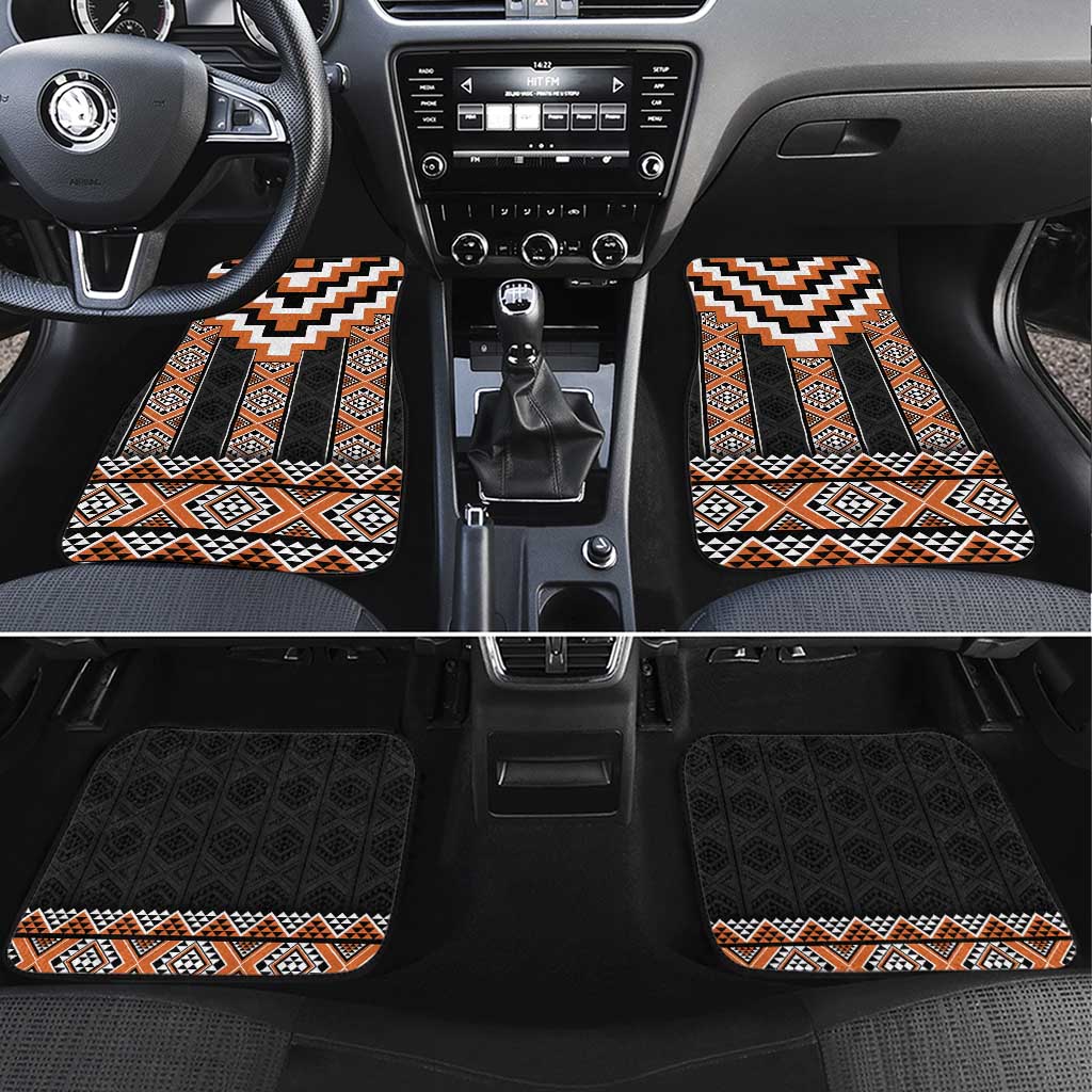 Orange Taniko Pattern Aotearoa Car Mats Niho Taniwha Mix Poutama LT14 Set 4pcs Orange - Polynesian Pride
