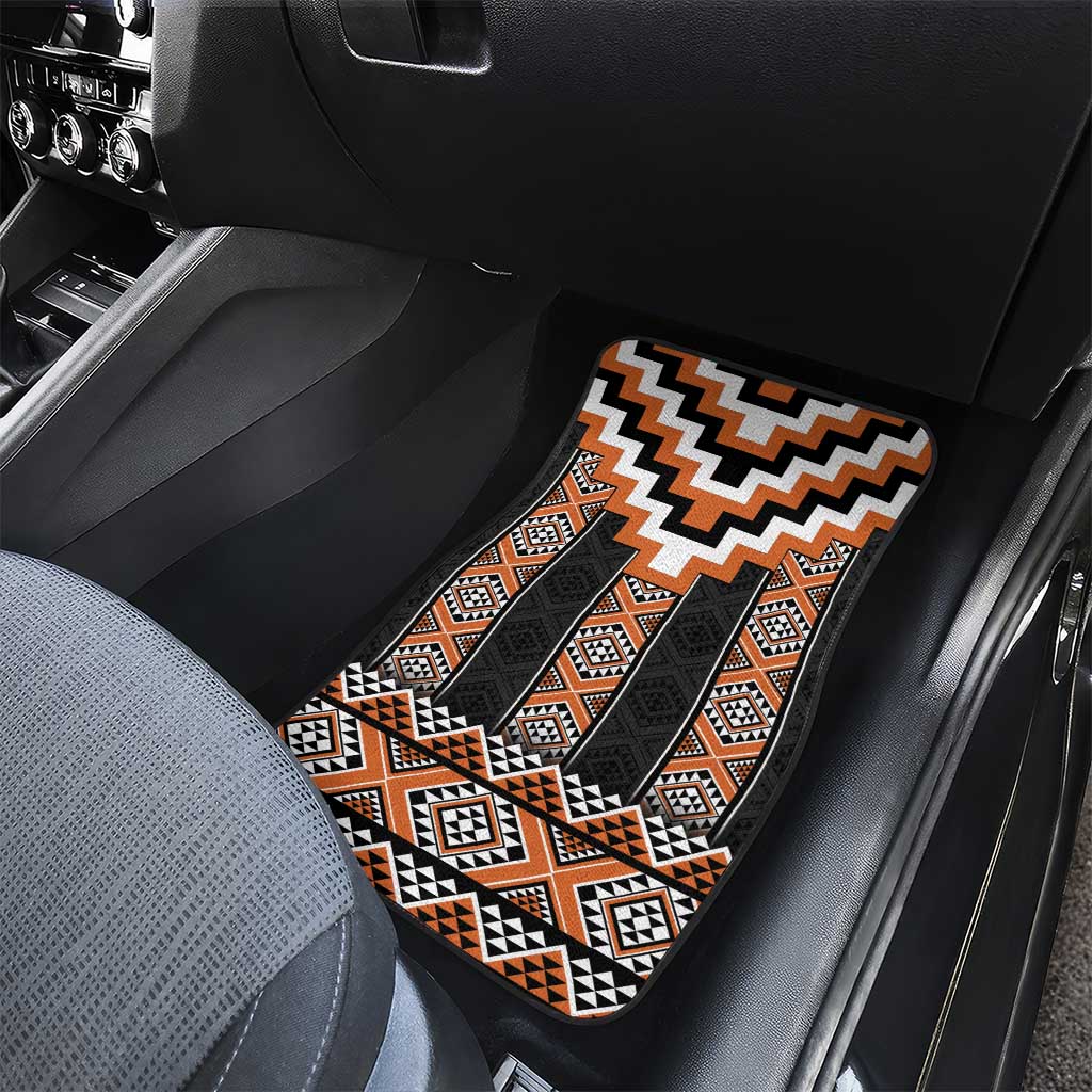 Orange Taniko Pattern Aotearoa Car Mats Niho Taniwha Mix Poutama LT14 - Polynesian Pride