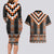 Orange Taniko Pattern Aotearoa Couples Matching Long Sleeve Bodycon Dress and Hawaiian Shirt Niho Taniwha Mix Poutama LT14