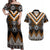 Orange Taniko Pattern Aotearoa Couples Matching Off Shoulder Maxi Dress and Hawaiian Shirt Niho Taniwha Mix Poutama