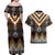 Orange Taniko Pattern Aotearoa Couples Matching Off Shoulder Maxi Dress and Hawaiian Shirt Niho Taniwha Mix Poutama