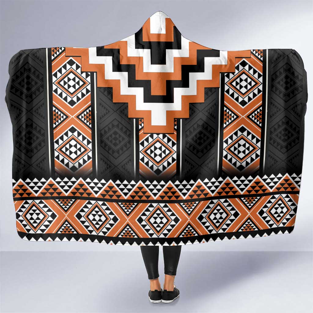 Orange Taniko Pattern Aotearoa Hooded Blanket Niho Taniwha Mix Poutama LT14 One Size Orange - Polynesian Pride