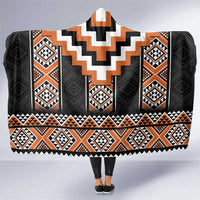 Orange Taniko Pattern Aotearoa Hooded Blanket Niho Taniwha Mix Poutama LT14 One Size Orange - Polynesian Pride