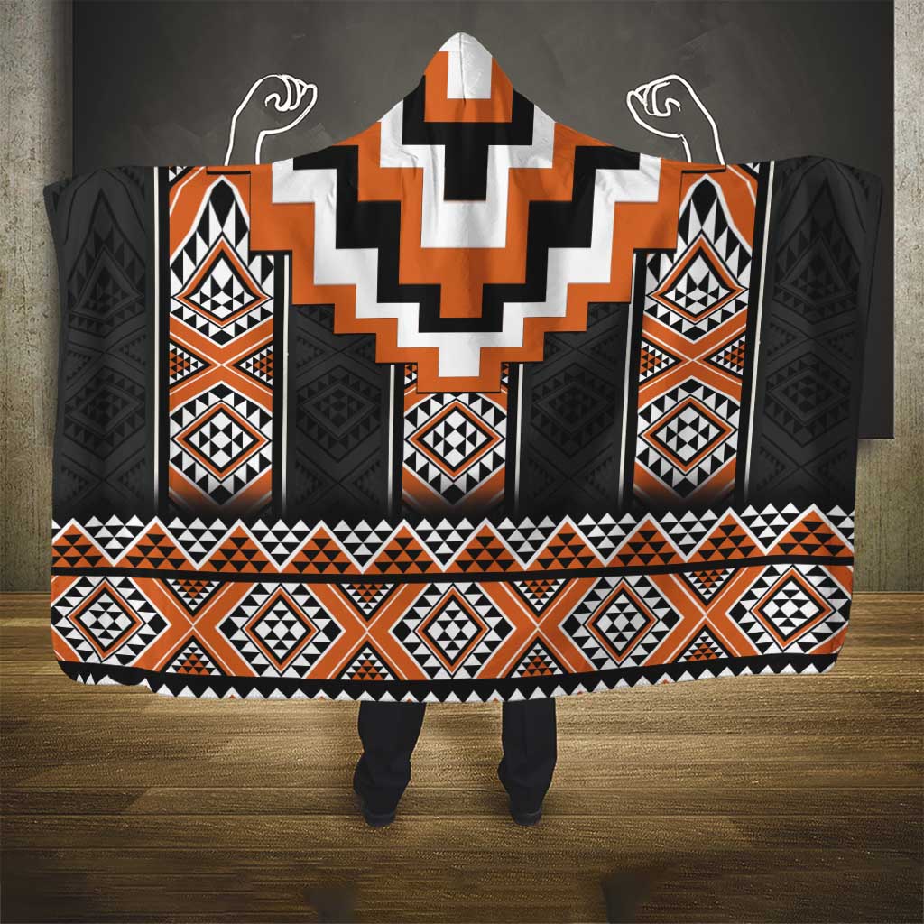 Orange Taniko Pattern Aotearoa Hooded Blanket Niho Taniwha Mix Poutama LT14 - Polynesian Pride