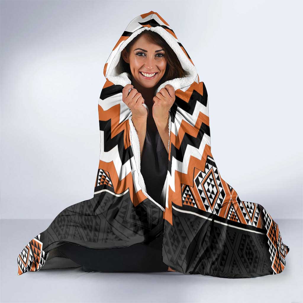 Orange Taniko Pattern Aotearoa Hooded Blanket Niho Taniwha Mix Poutama LT14 - Polynesian Pride