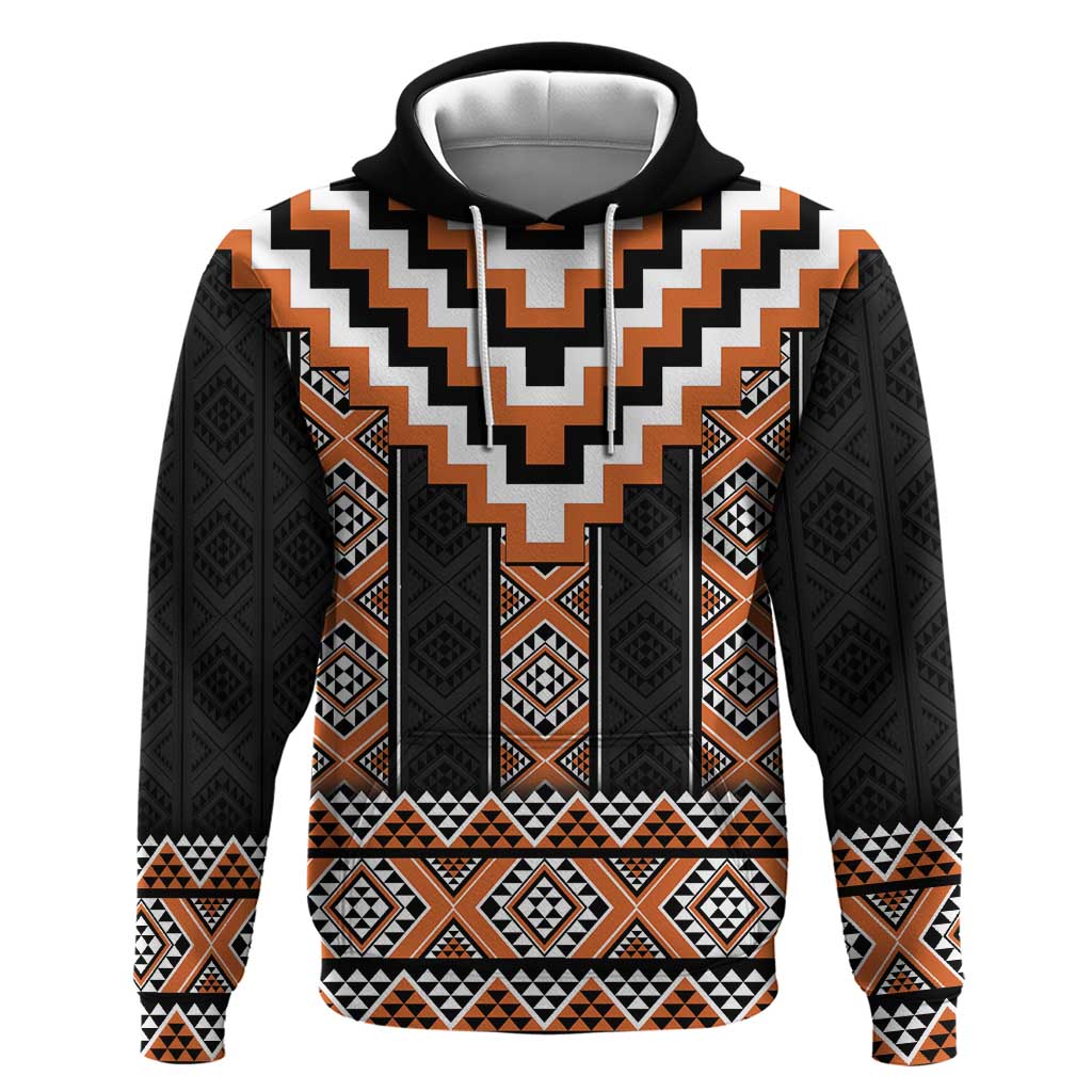 Orange Taniko Pattern Aotearoa Hoodie Niho Taniwha Mix Poutama LT14 Pullover Hoodie Orange - Polynesian Pride
