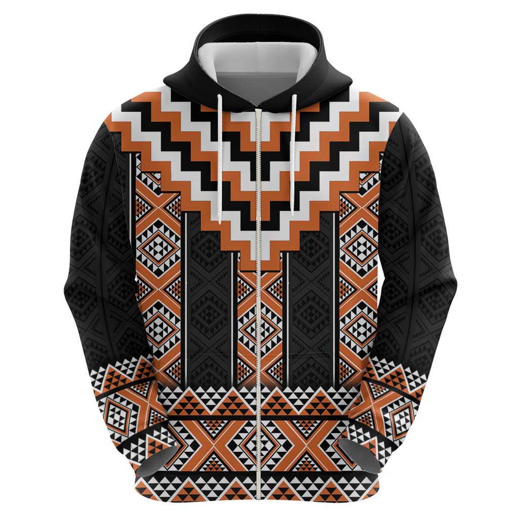 Orange Taniko Pattern Aotearoa Hoodie Niho Taniwha Mix Poutama LT14 - Polynesian Pride