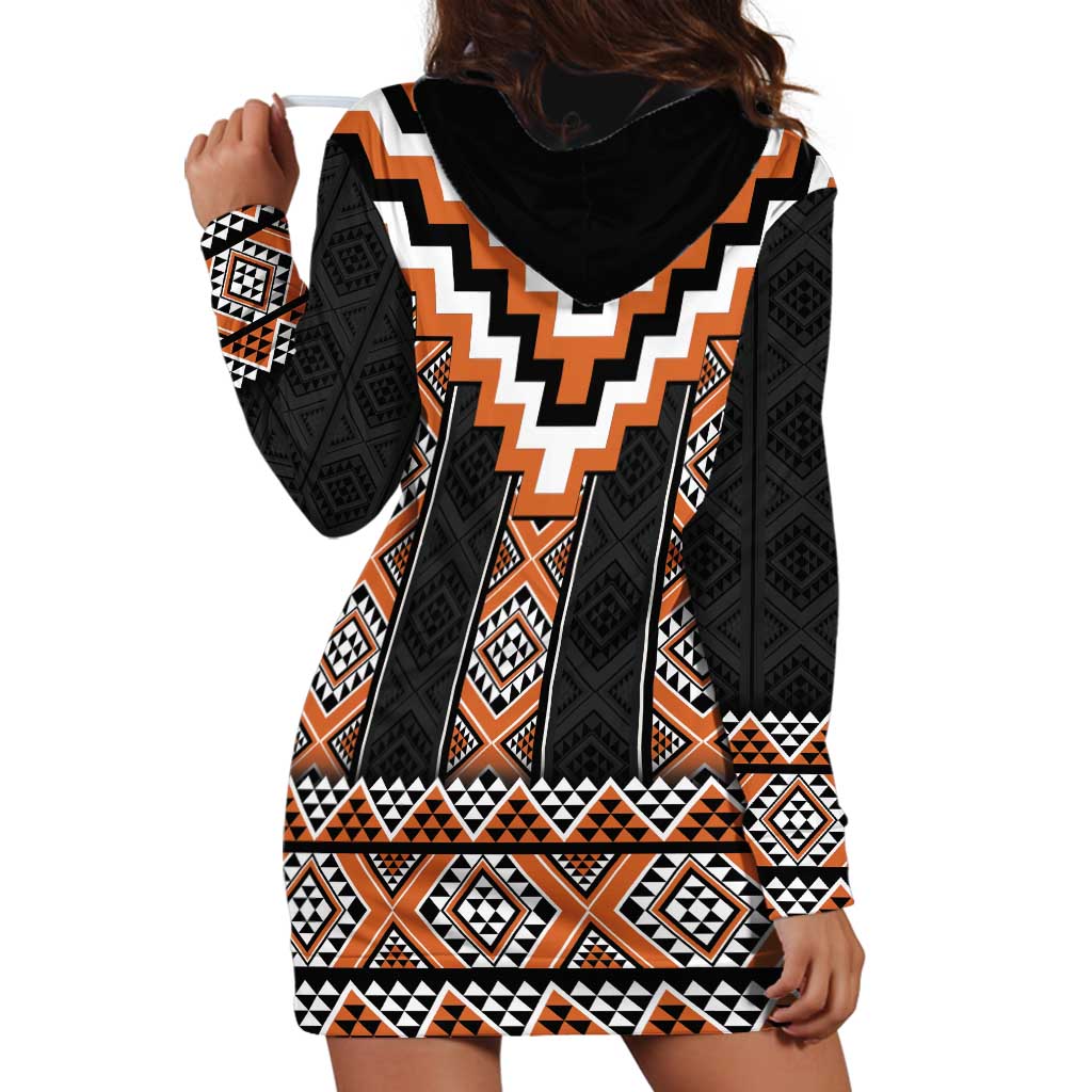 Orange Taniko Pattern Aotearoa Hoodie Dress Niho Taniwha Mix Poutama LT14 - Polynesian Pride