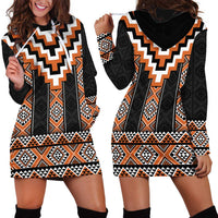 Orange Taniko Pattern Aotearoa Hoodie Dress Niho Taniwha Mix Poutama LT14 - Polynesian Pride