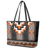 Orange Taniko Pattern Aotearoa Leather Tote Bag Niho Taniwha Mix Poutama LT14 - Polynesian Pride