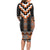 Orange Taniko Pattern Aotearoa Long Sleeve Bodycon Dress Niho Taniwha Mix Poutama LT14