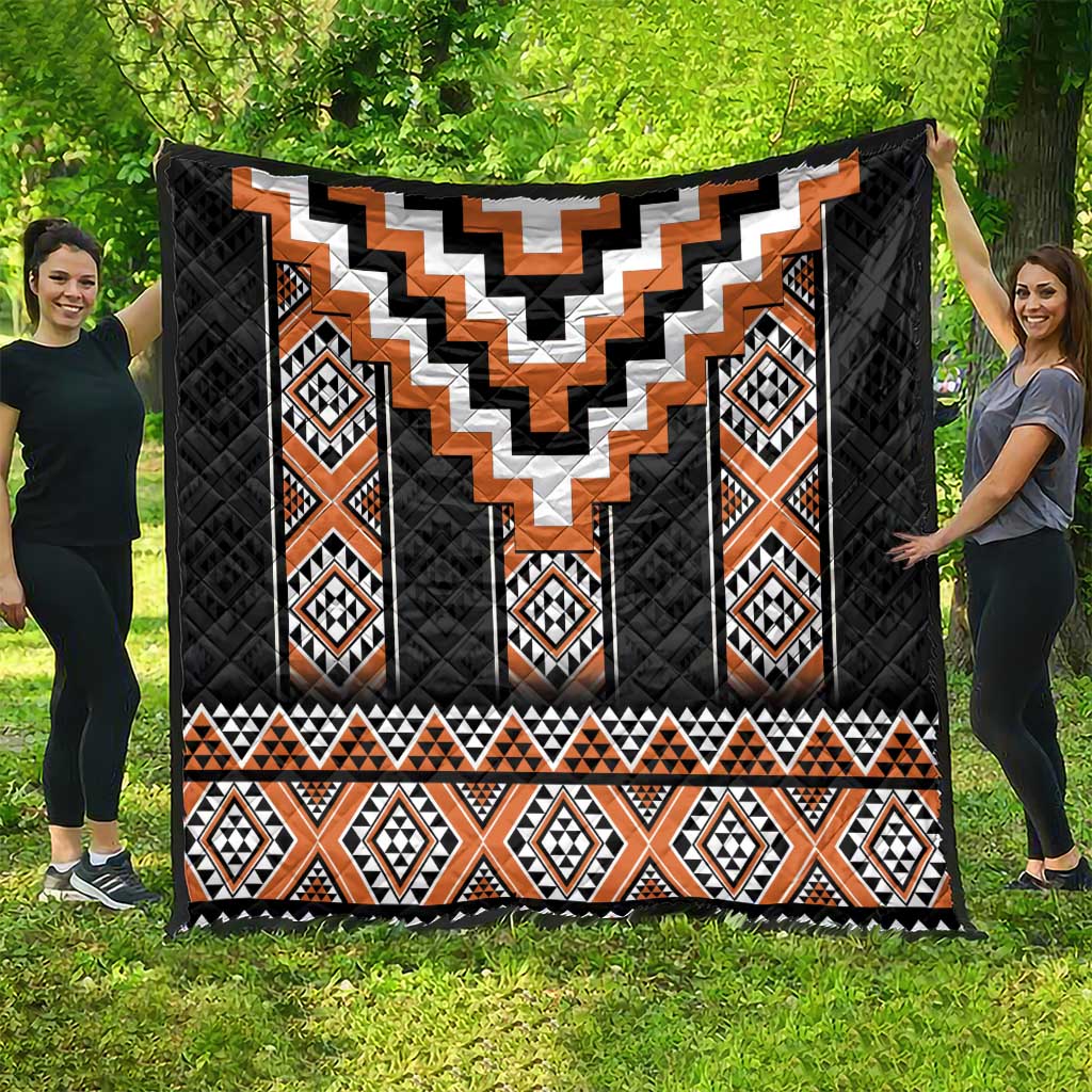 Orange Taniko Pattern Aotearoa Quilt Niho Taniwha Mix Poutama LT14 - Polynesian Pride
