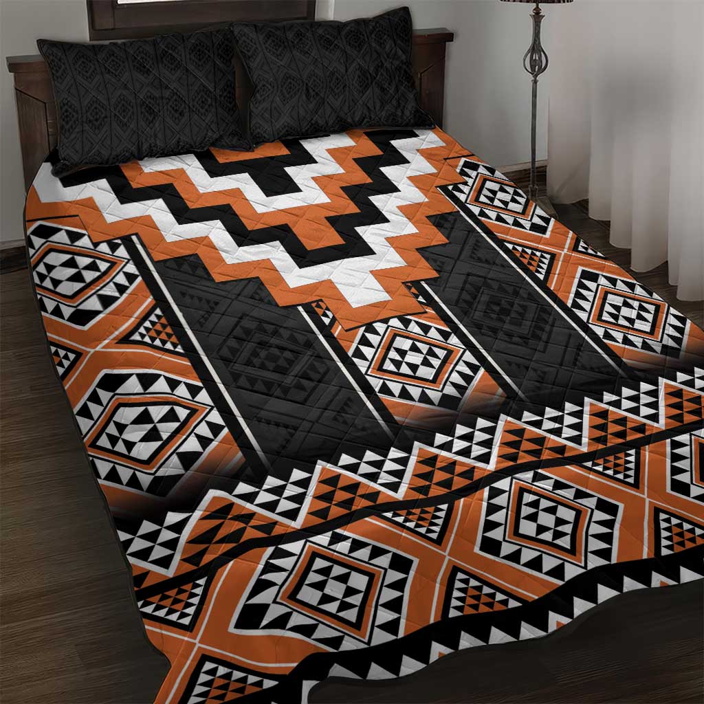 Orange Taniko Pattern Aotearoa Quilt Bed Set Niho Taniwha Mix Poutama LT14 Orange - Polynesian Pride