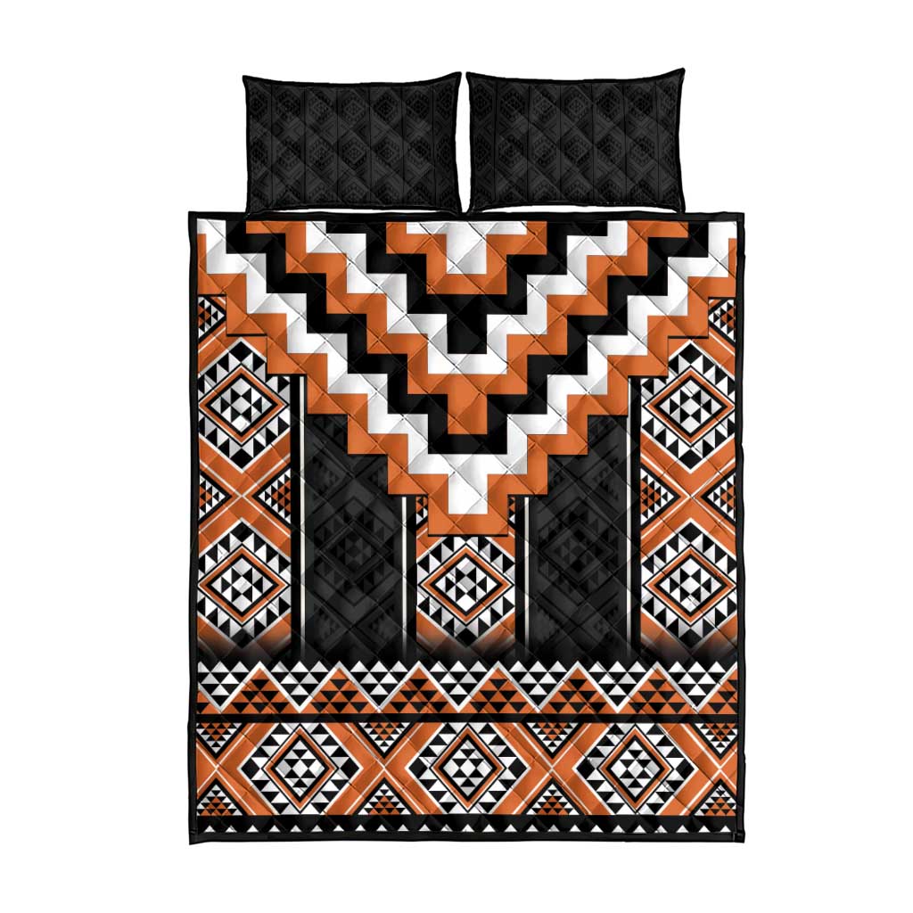Orange Taniko Pattern Aotearoa Quilt Bed Set Niho Taniwha Mix Poutama LT14 - Polynesian Pride