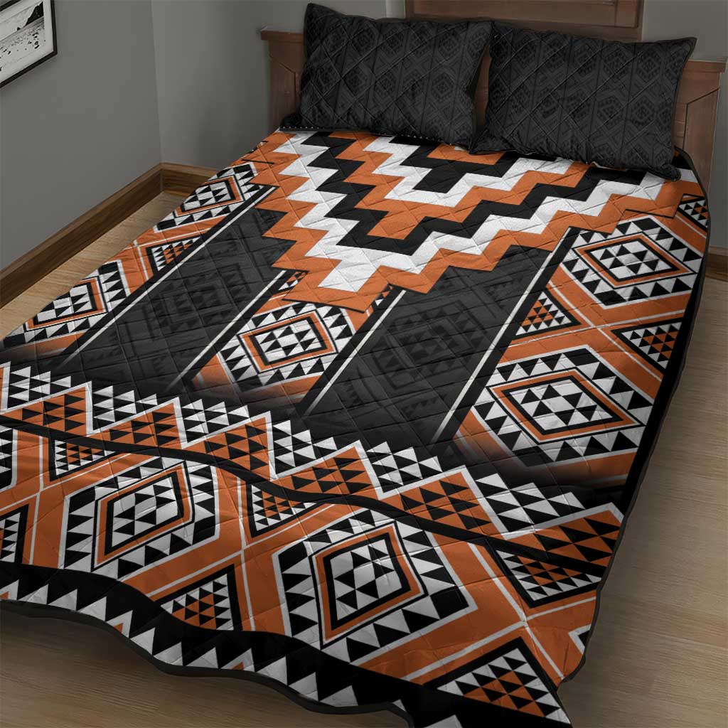 Orange Taniko Pattern Aotearoa Quilt Bed Set Niho Taniwha Mix Poutama LT14 - Polynesian Pride