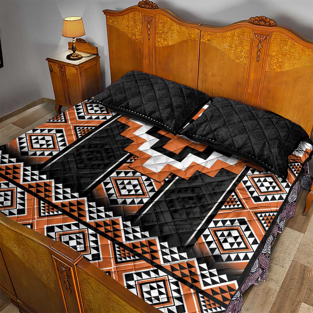 Orange Taniko Pattern Aotearoa Quilt Bed Set Niho Taniwha Mix Poutama LT14 - Polynesian Pride