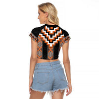 Orange Taniko Pattern Aotearoa Raglan Cropped T Shirt Niho Taniwha Mix Poutama LT14 - Polynesian Pride