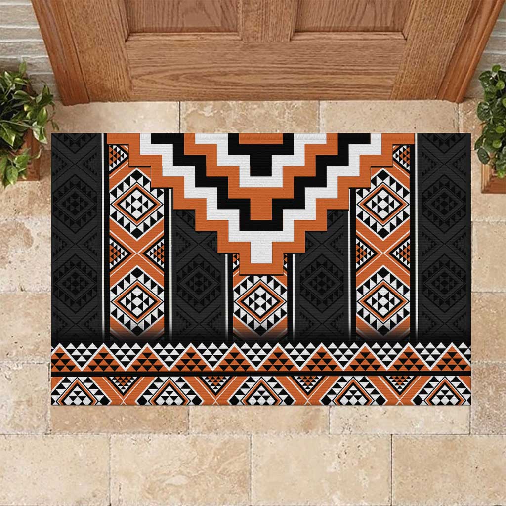 Orange Taniko Pattern Aotearoa Rubber Doormat Niho Taniwha Mix Poutama LT14 Orange - Polynesian Pride