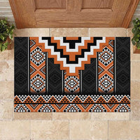 Orange Taniko Pattern Aotearoa Rubber Doormat Niho Taniwha Mix Poutama LT14 Orange - Polynesian Pride