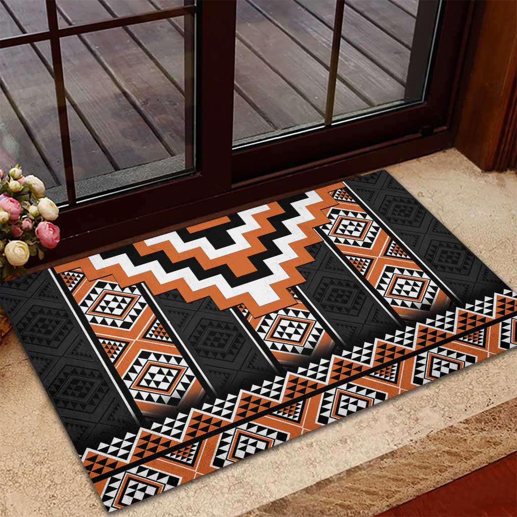 Orange Taniko Pattern Aotearoa Rubber Doormat Niho Taniwha Mix Poutama LT14 - Polynesian Pride