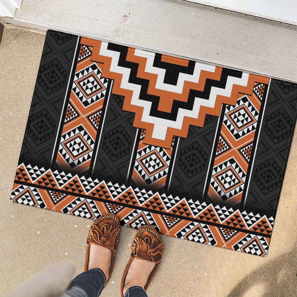 Orange Taniko Pattern Aotearoa Rubber Doormat Niho Taniwha Mix Poutama LT14 - Polynesian Pride