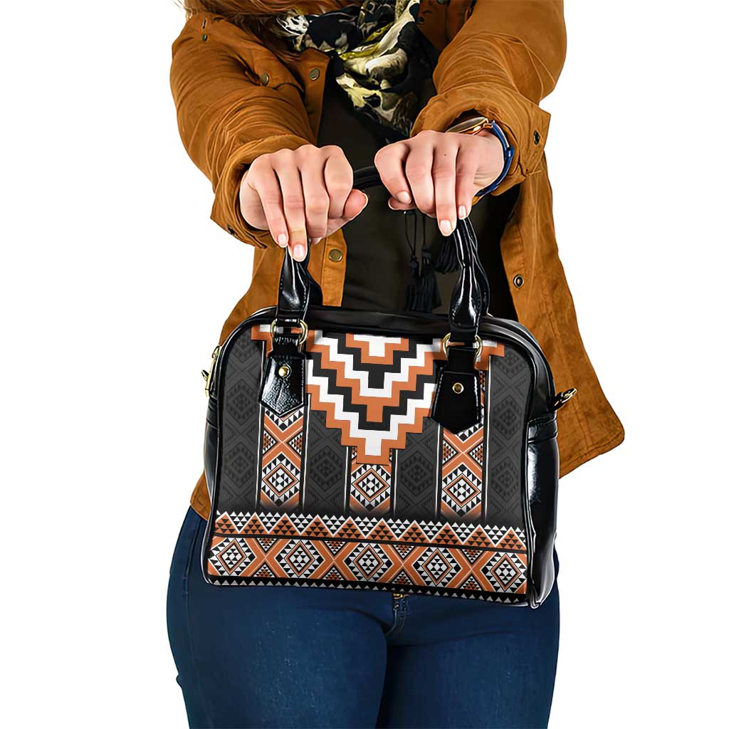 Orange Taniko Pattern Aotearoa Shoulder Handbag Niho Taniwha Mix Poutama LT14 One Size Orange - Polynesian Pride