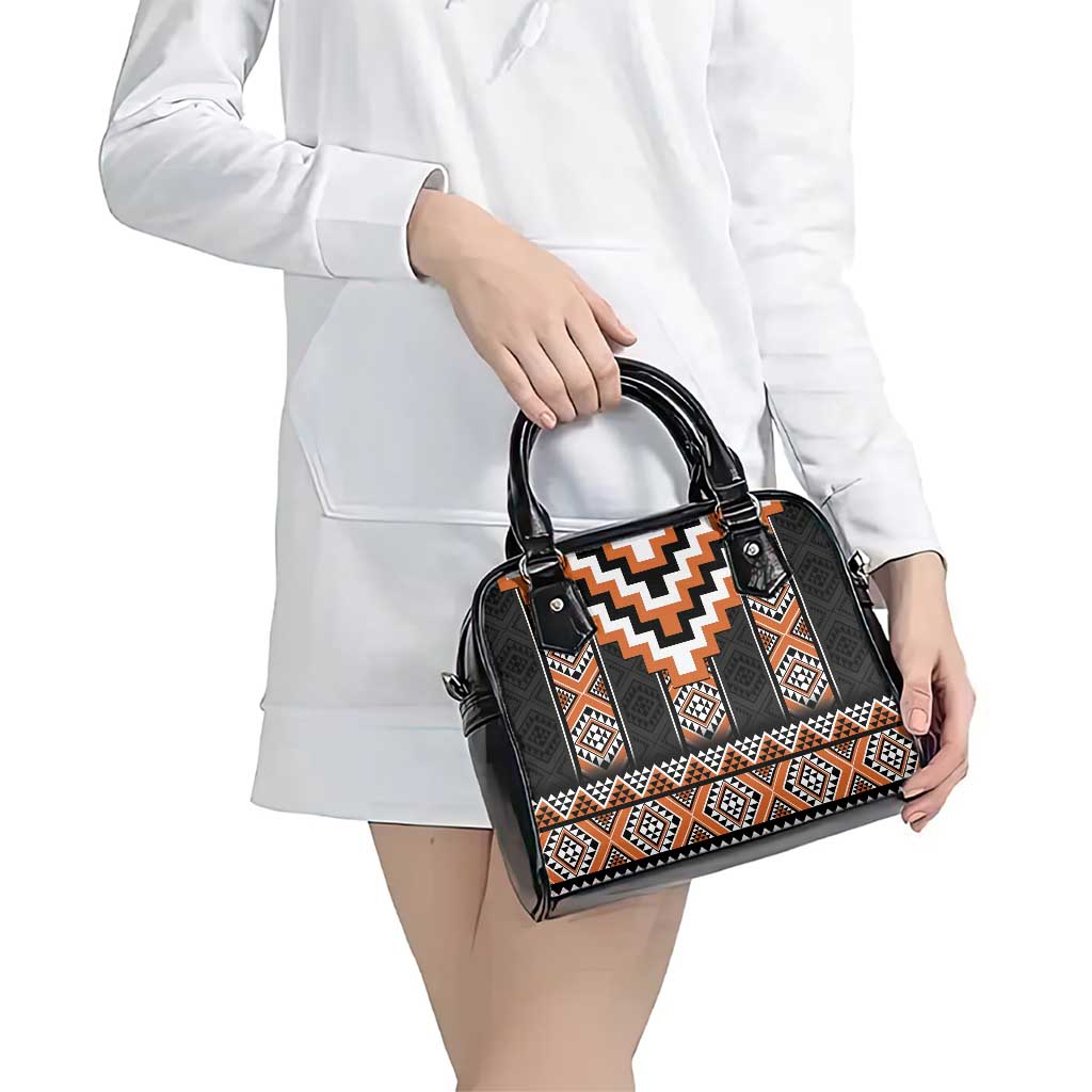 Orange Taniko Pattern Aotearoa Shoulder Handbag Niho Taniwha Mix Poutama LT14 - Polynesian Pride