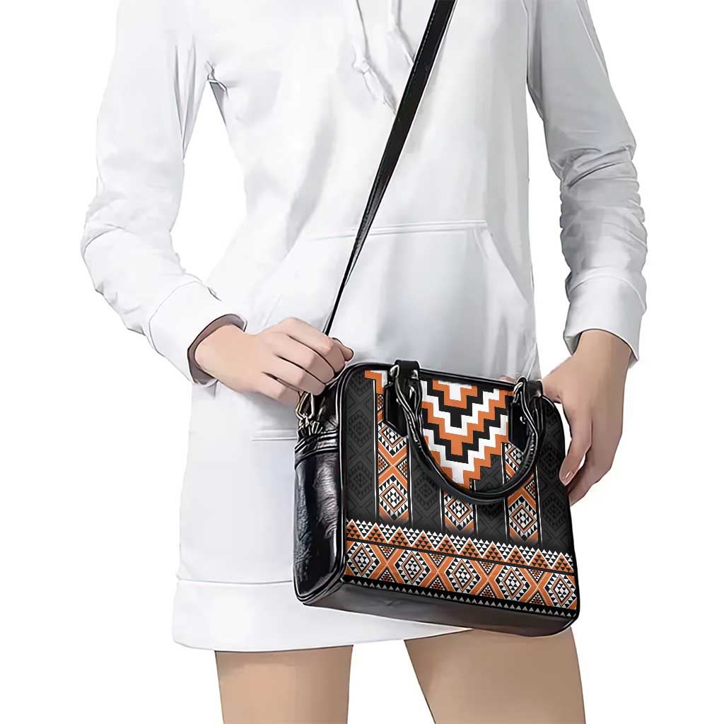 Orange Taniko Pattern Aotearoa Shoulder Handbag Niho Taniwha Mix Poutama LT14 - Polynesian Pride