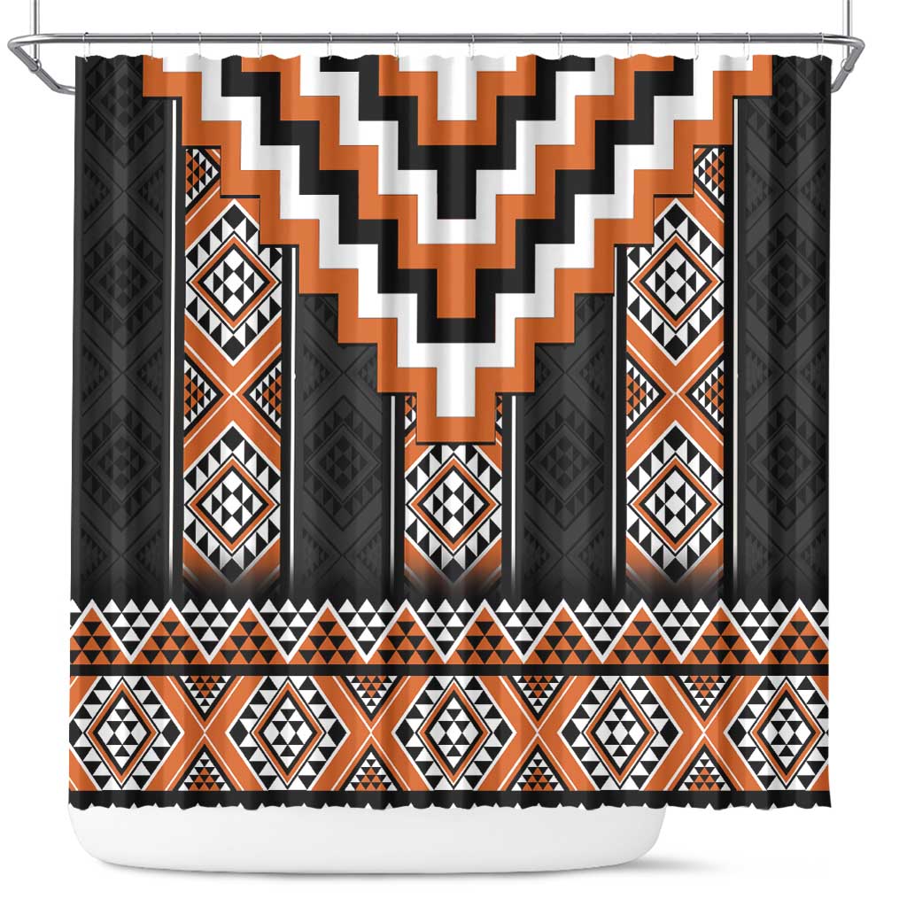 Orange Taniko Pattern Aotearoa Shower Curtain Niho Taniwha Mix Poutama LT14 Orange - Polynesian Pride