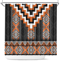 Orange Taniko Pattern Aotearoa Shower Curtain Niho Taniwha Mix Poutama LT14 Orange - Polynesian Pride