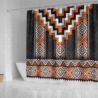 Orange Taniko Pattern Aotearoa Shower Curtain Niho Taniwha Mix Poutama LT14 - Polynesian Pride