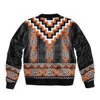 Orange Taniko Pattern Aotearoa Sleeve Zip Bomber Jacket Niho Taniwha Mix Poutama LT14 - Polynesian Pride